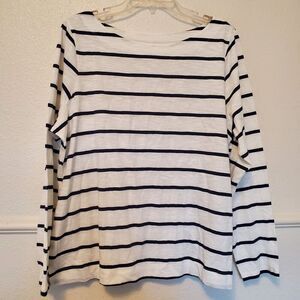 Old Navy Shirt Ivory and Navy Blue Long Sleeve Top - Womens Size XL